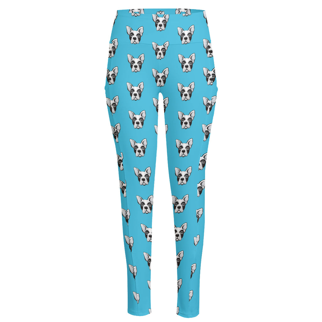 French Bulldog Faces Pattern Print High-Waisted Pocket Leggings