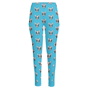 French Bulldog Faces Pattern Print High-Waisted Pocket Leggings