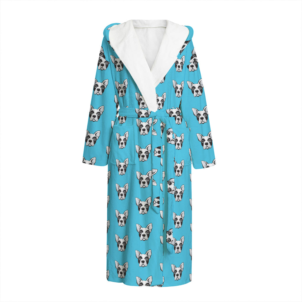 French Bulldog Faces Pattern Print Hooded Bathrobe