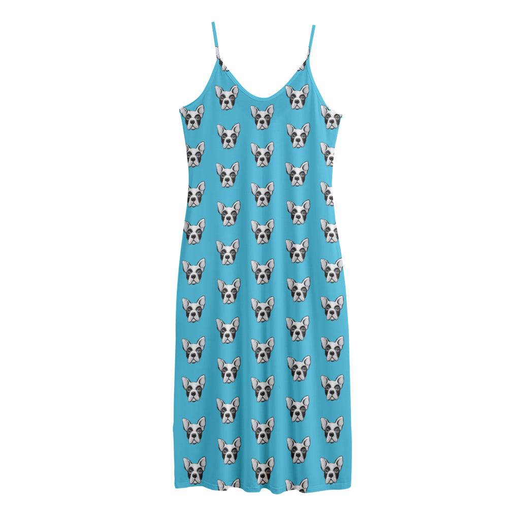 French Bulldog Faces Pattern Print Jersey Midi Cami Dress