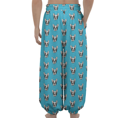 French Bulldog Faces Pattern Print Lantern Pants
