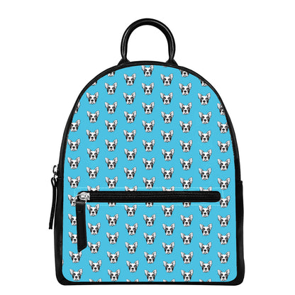 French Bulldog Faces Pattern Print Leather Backpack
