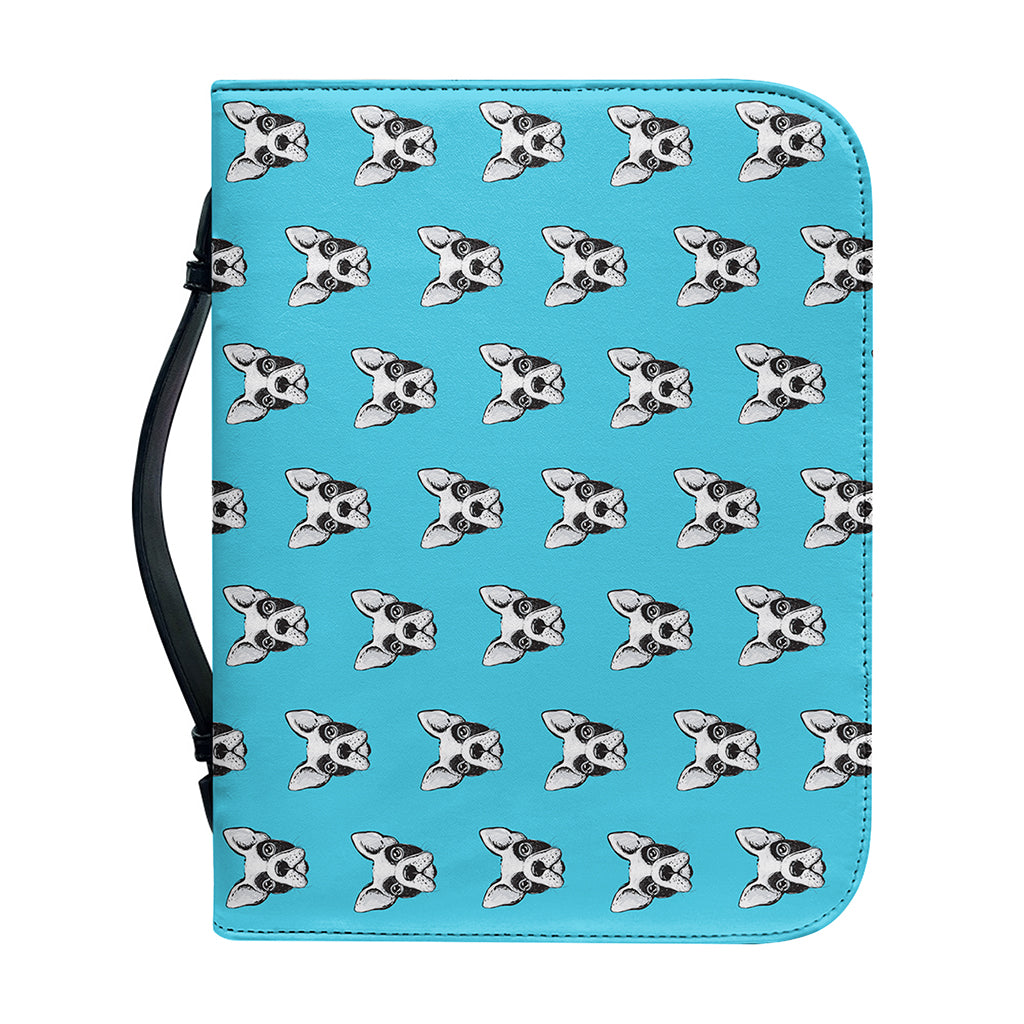 French Bulldog Faces Pattern Print Leather Bible Cover