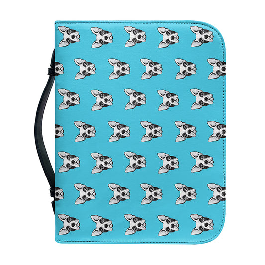 French Bulldog Faces Pattern Print Leather Bible Cover
