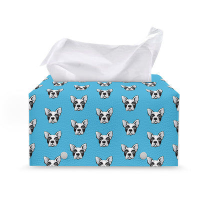French Bulldog Faces Pattern Print Leather Tissue Box Cover
