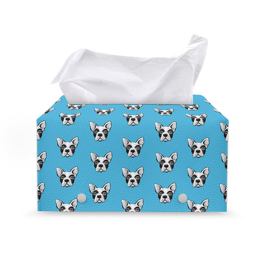 French Bulldog Faces Pattern Print Leather Tissue Box Cover