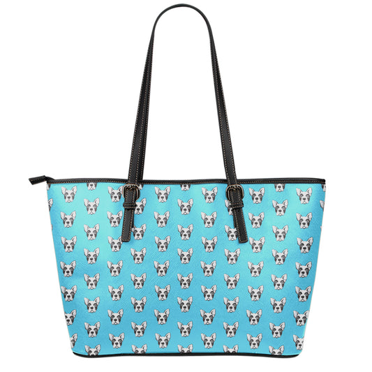 French Bulldog Faces Pattern Print Leather Tote Bag