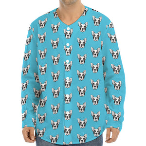 French Bulldog Faces Pattern Print Long Sleeve Baseball Jersey