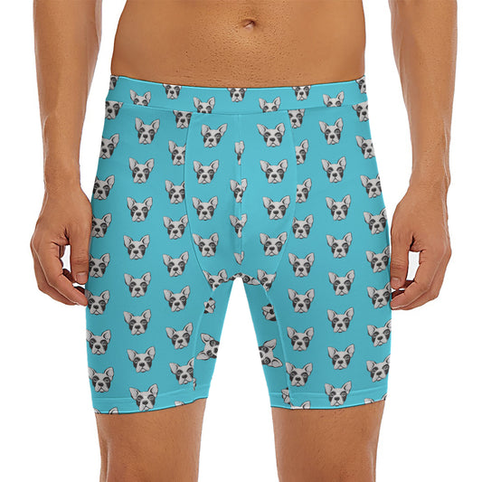 French Bulldog Faces Pattern Print Men's Long Boxer Briefs