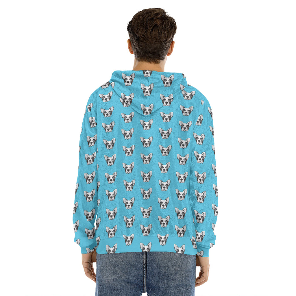 French Bulldog Faces Pattern Print Men's Velvet Pullover Hoodie
