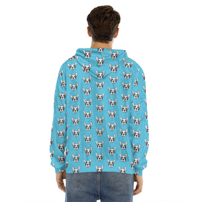 French Bulldog Faces Pattern Print Men's Velvet Pullover Hoodie