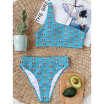 French Bulldog Faces Pattern Print One Shoulder Bikini Top