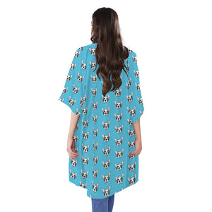 French Bulldog Faces Pattern Print Open Front Beach Cover Up