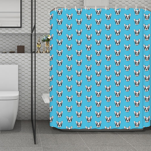 French Bulldog Faces Pattern Print Polyester Shower Curtain