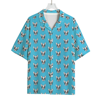 French Bulldog Faces Pattern Print Rayon Hawaiian Shirt