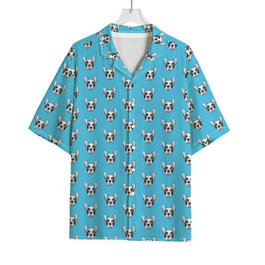 French Bulldog Faces Pattern Print Rayon Hawaiian Shirt