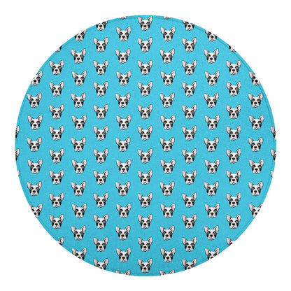 French Bulldog Faces Pattern Print Round Blanket