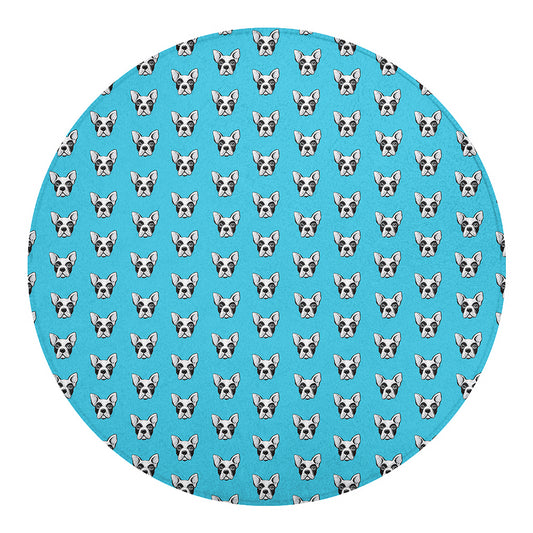 French Bulldog Faces Pattern Print Round Blanket