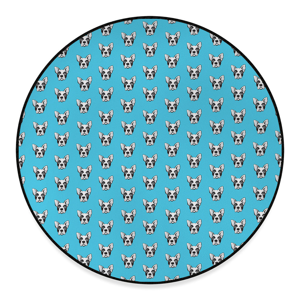 French Bulldog Faces Pattern Print Round Floor Mat