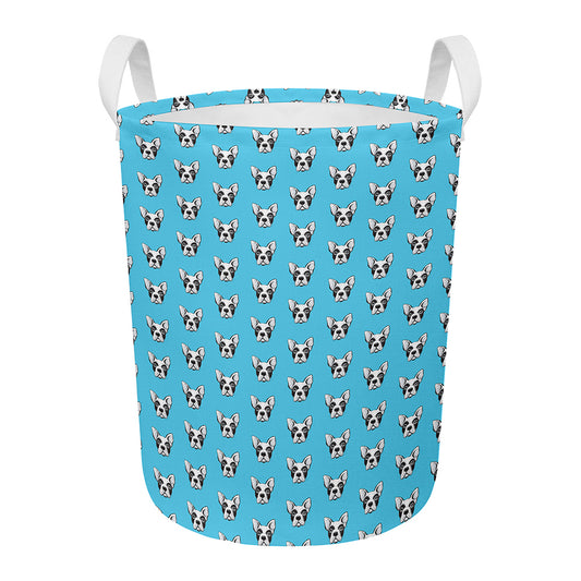 French Bulldog Faces Pattern Print Round Laundry Basket
