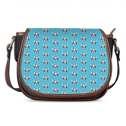 French Bulldog Faces Pattern Print Saddle Bag