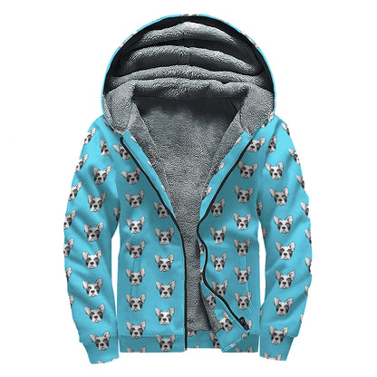 French Bulldog Faces Pattern Print Sherpa Lined Zip Up Hoodie