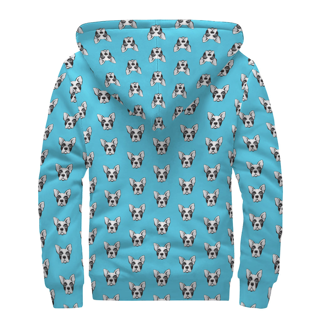 French Bulldog Faces Pattern Print Sherpa Lined Zip Up Hoodie