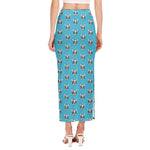 French Bulldog Faces Pattern Print Side Slit Maxi Skirt