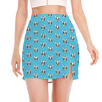 French Bulldog Faces Pattern Print Side Slit Mini Skirt