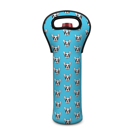 French Bulldog Faces Pattern Print Single Neoprene Wine Tote