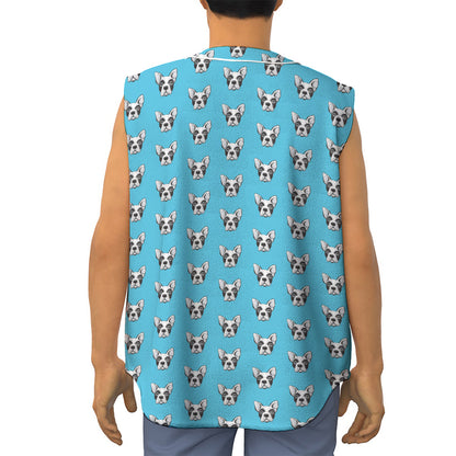 French Bulldog Faces Pattern Print Sleeveless Baseball Jersey