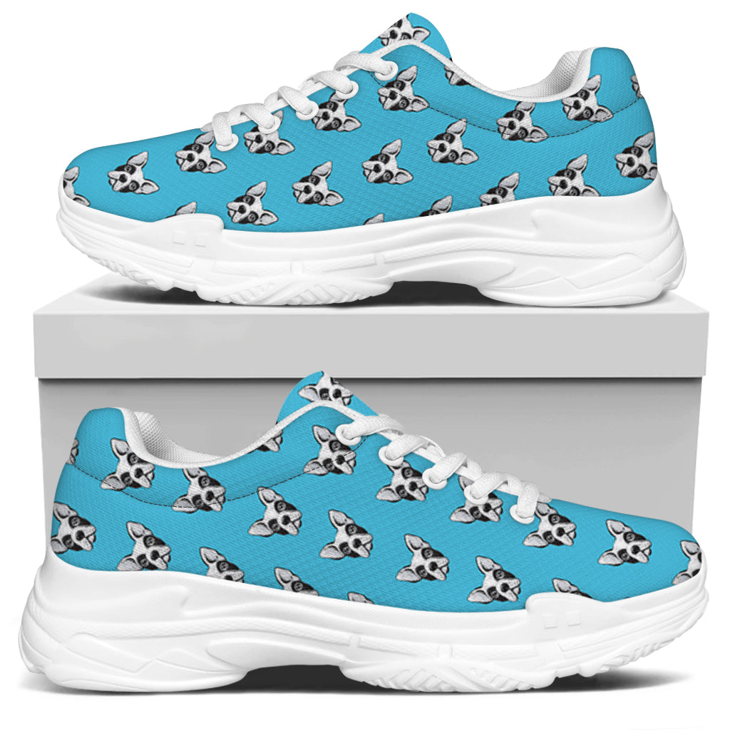 French Bulldog Faces Pattern Print White Chunky Shoes