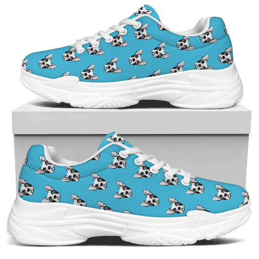 French Bulldog Faces Pattern Print White Chunky Shoes