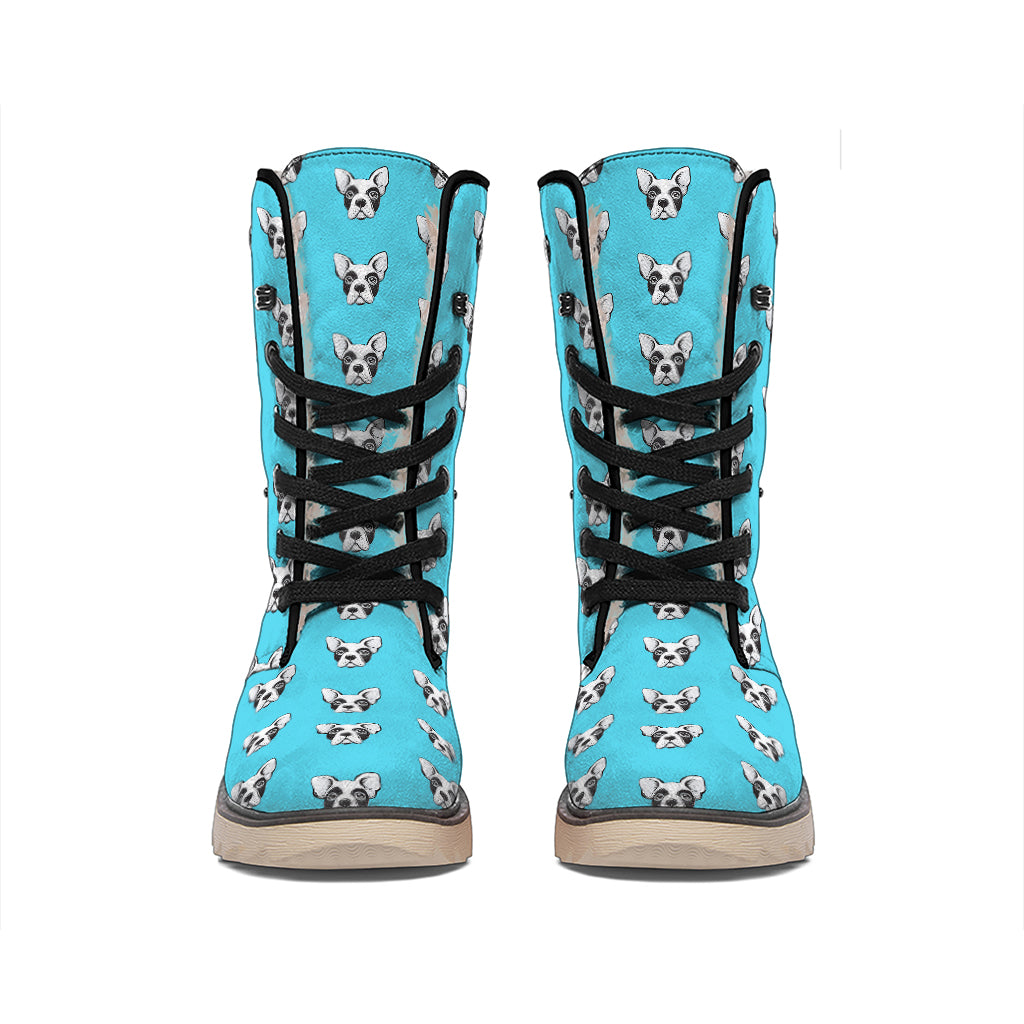 French Bulldog Faces Pattern Print Winter Boots