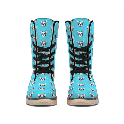 French Bulldog Faces Pattern Print Winter Boots