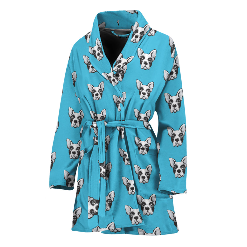 French Bulldog Faces Pattern Print Women's Bathrobe