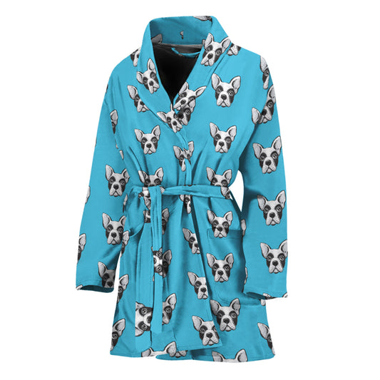 French Bulldog Faces Pattern Print Women's Bathrobe