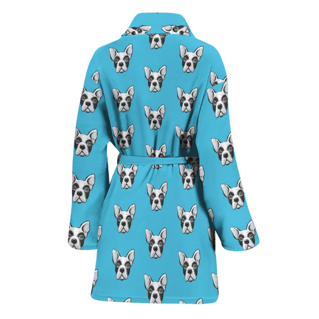 French Bulldog Faces Pattern Print Women's Bathrobe