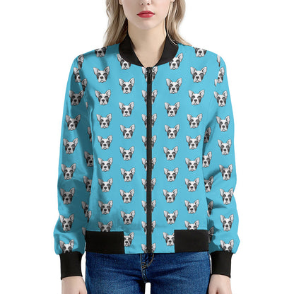 French Bulldog Faces Pattern Print Women's Bomber Jacket