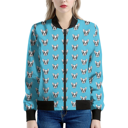 French Bulldog Faces Pattern Print Women's Bomber Jacket