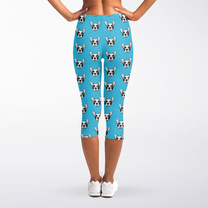 French Bulldog Faces Pattern Print Women's Capri Leggings