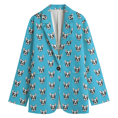 French Bulldog Faces Pattern Print Women's Cotton Blazer