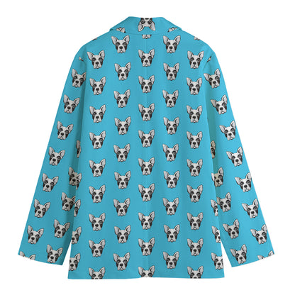 French Bulldog Faces Pattern Print Women's Cotton Blazer