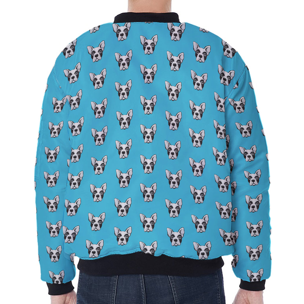 French Bulldog Faces Pattern Print Zip Sleeve Bomber Jacket