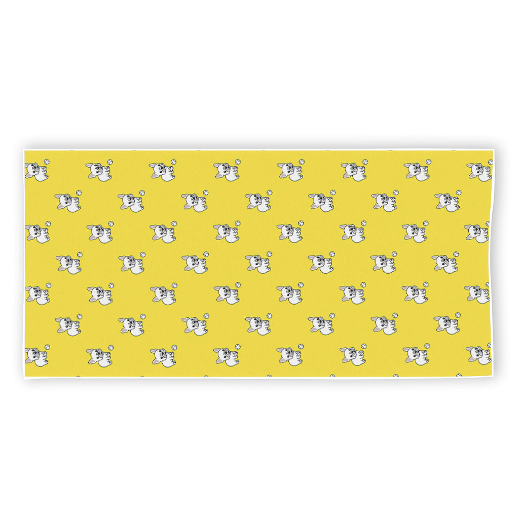 French Bulldog Puppy With Baseball Print Beach Towel