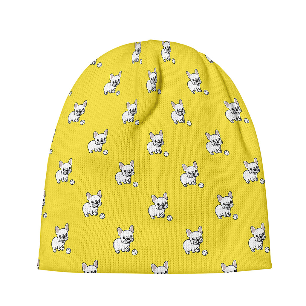 French Bulldog Puppy With Baseball Print Beanie