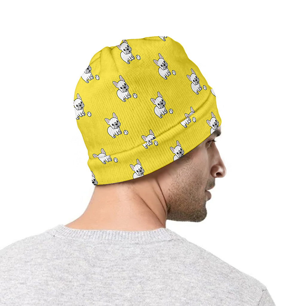 French Bulldog Puppy With Baseball Print Beanie
