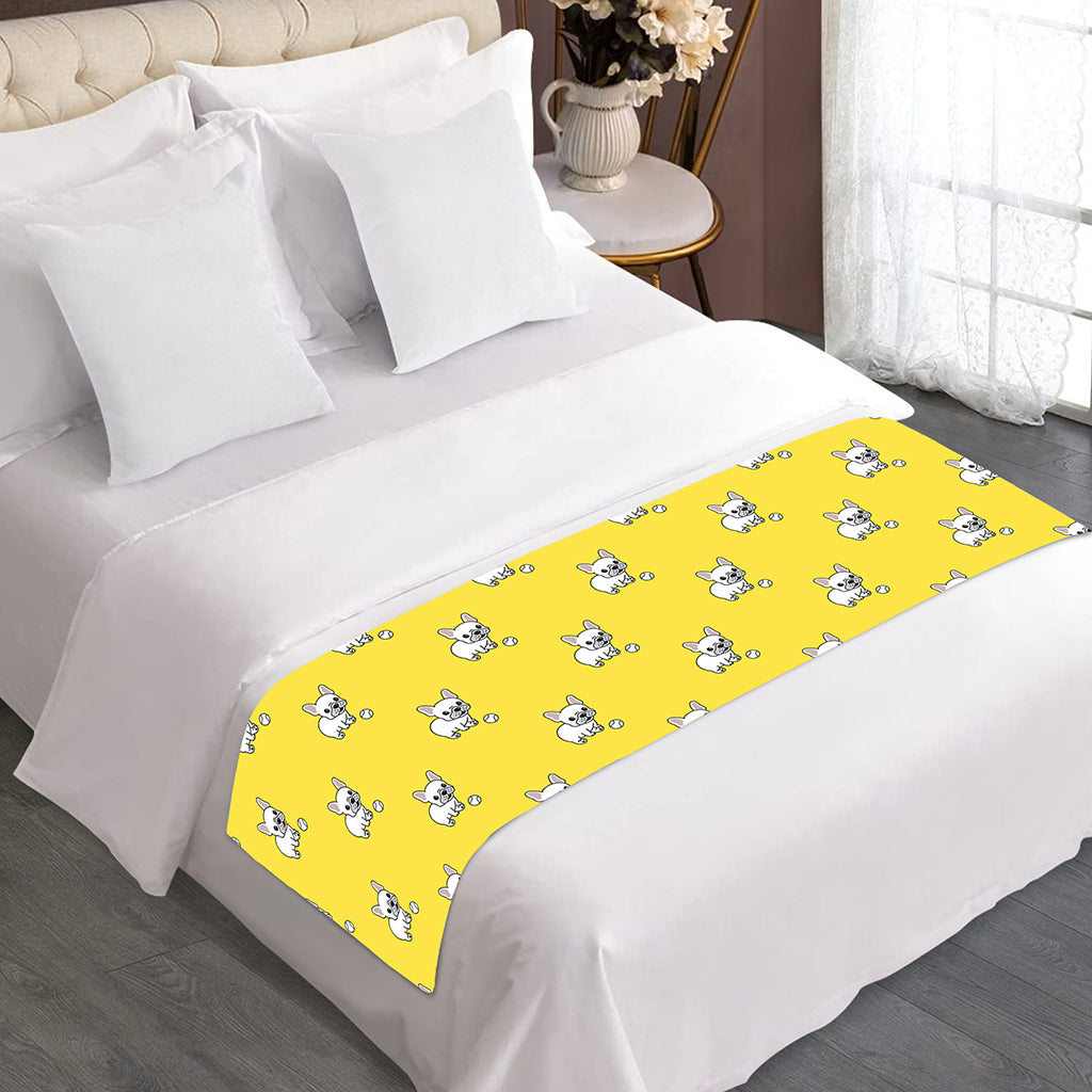 French Bulldog Puppy With Baseball Print Bed Runner