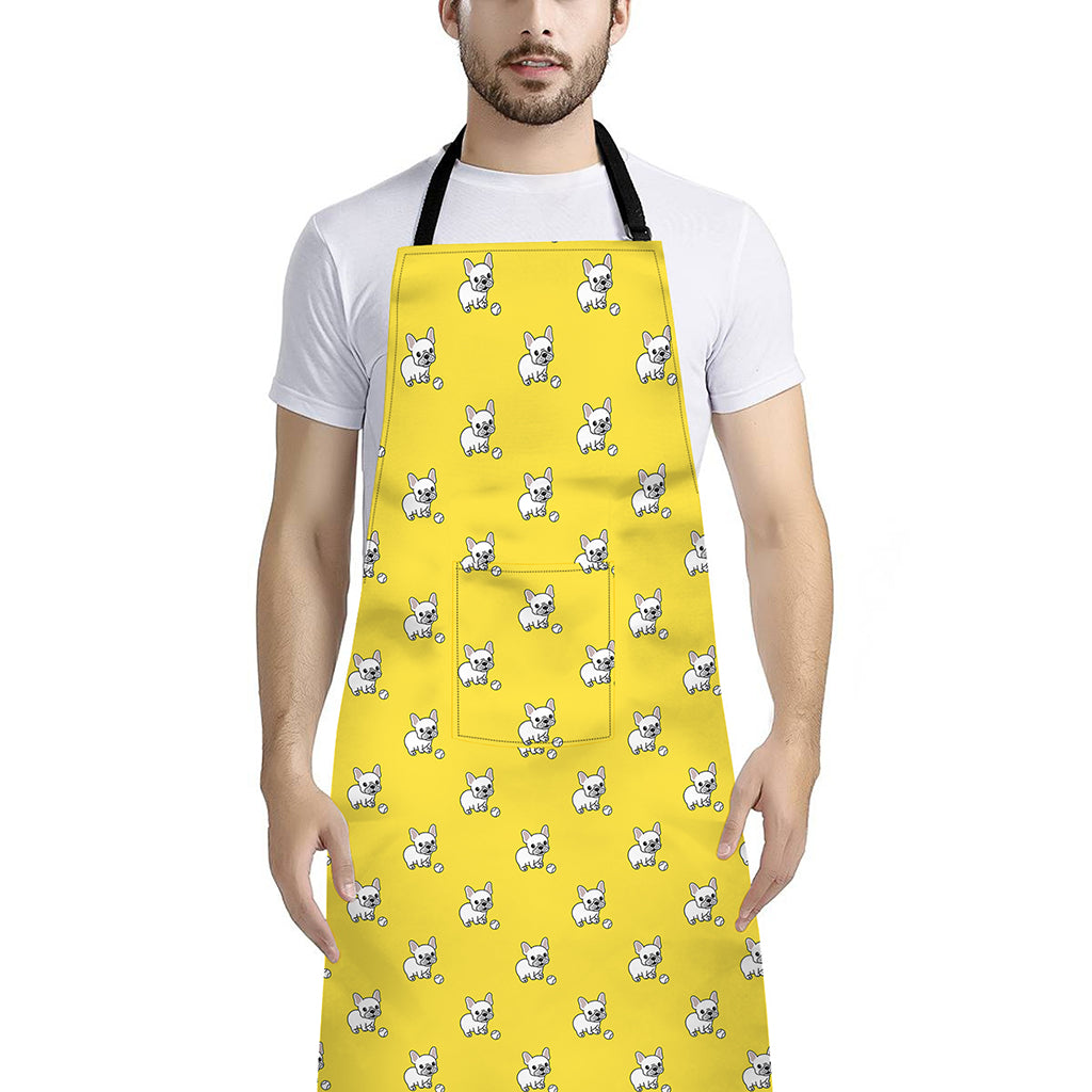 French Bulldog Puppy With Baseball Print Bib Apron With Pocket
