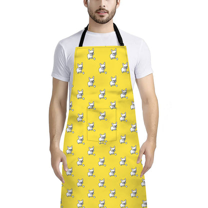 French Bulldog Puppy With Baseball Print Bib Apron With Pocket